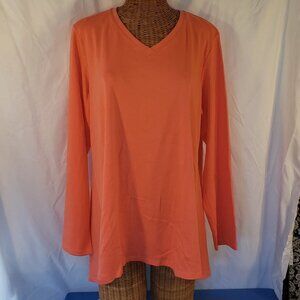 Isaac Mizrahi Live! Women's Essential Long Sleeve V-Neck Tunic Top - Coral - 2XL